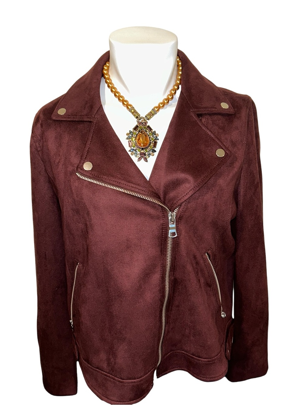 LOFT Burgundy Polyester Moto Jacket